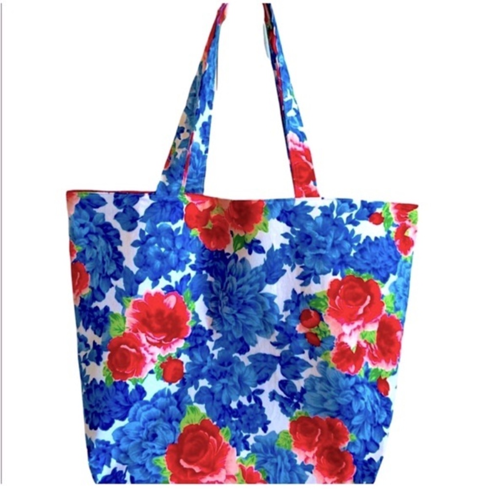 Handmade Colorful Floral Fabric Cotton Tote Bag All Purpose Carry Shoulder Purse - Picture 3 of 14